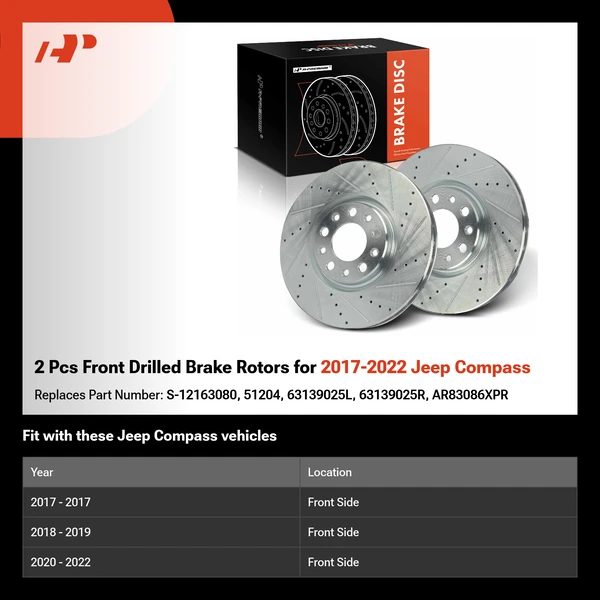 2 Pcs Front Drilled Brake Rotors for 2017-2022 Jeep Compass