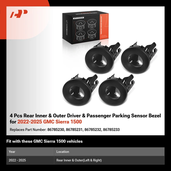 4 Pcs Rear Inner & Outer Driver & Passenger Parking Sensor Bezel for 2022-2025 GMC Sierra 1500