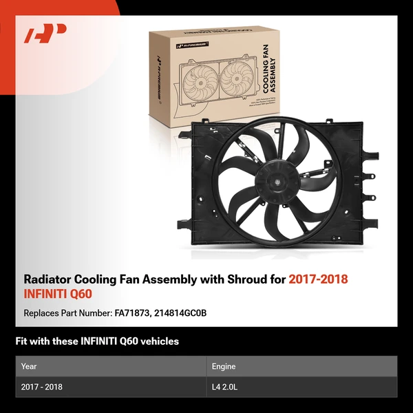 Radiator Cooling Fan Assembly with Shroud for 2017-2018 INFINITI Q60