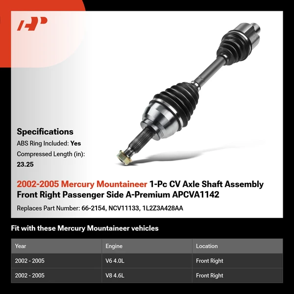 2002-2005 Mercury Mountaineer 1-Pc CV Axle Shaft Assembly Front Right Passenger Side A-Premium APCVA1142