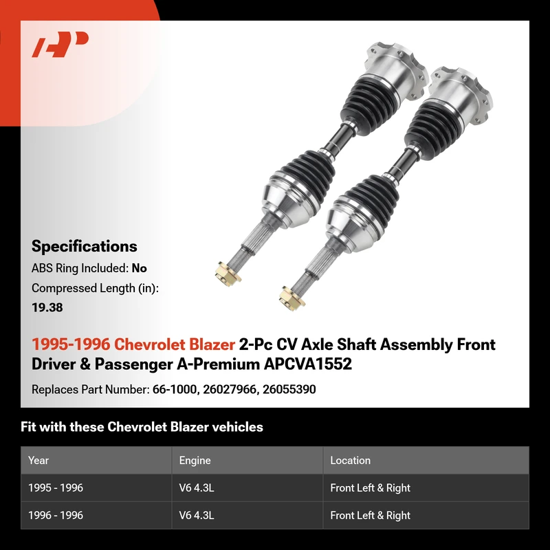1995-1996 Chevrolet Blazer 2-Pc CV Axle Shaft Assembly Front Driver & Passenger A-Premium APCVA1552