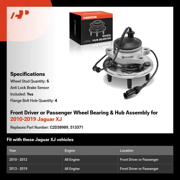 Front Driver or Passenger Wheel Bearing & Hub Assembly for 2010-2019 Jaguar XJ