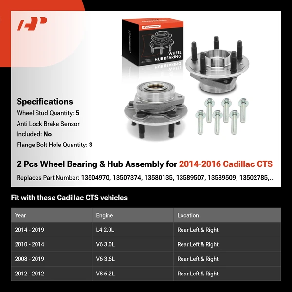 2 Pcs Wheel Bearing & Hub Assembly for 2014-2016 Cadillac CTS