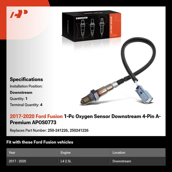 2017-2020 Ford Fusion 1-Pc Oxygen Sensor Downstream 4-Pin A-Premium APOS0773