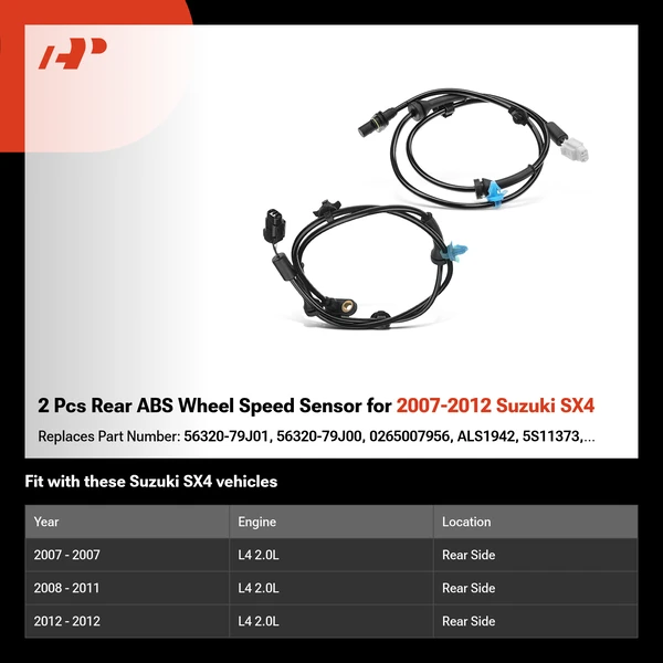 2 Pcs Rear ABS Wheel Speed Sensor for 2007-2012 Suzuki SX4