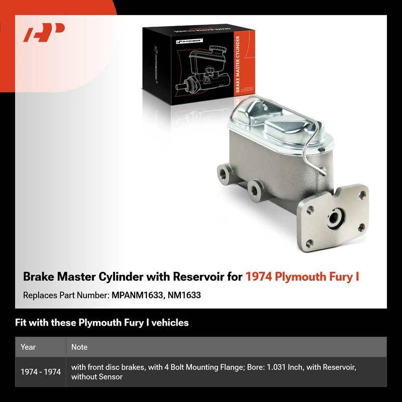 Brake Master Cylinder with Reservoir for 1974 Plymouth Fury I