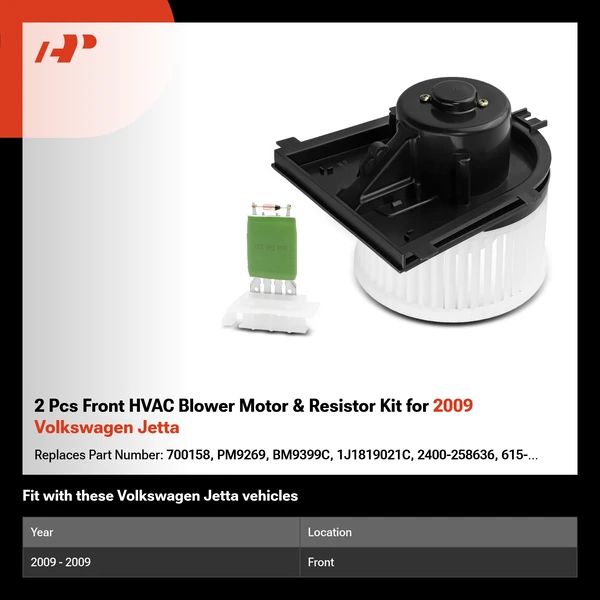 2 Pcs Front HVAC Blower Motor & Resistor Kit for 2009 Volkswagen Jetta