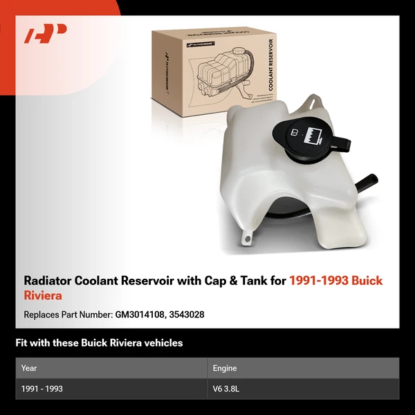 Radiator Coolant Reservoir with Cap & Tank for 1991-1993 Buick Riviera