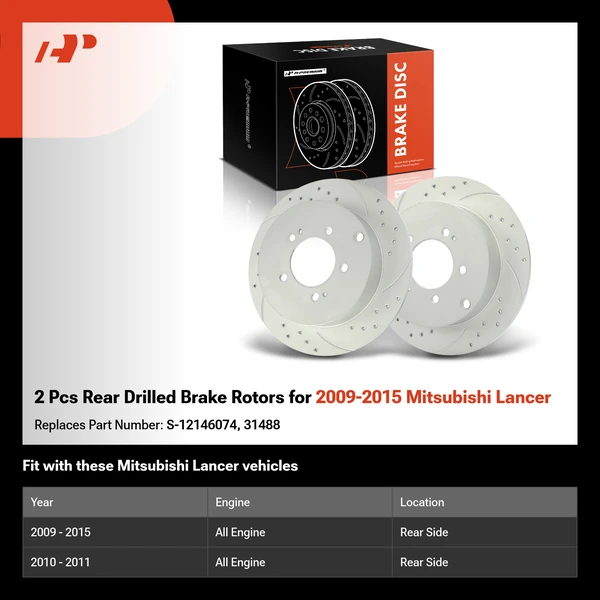 2 Pcs Rear Drilled Brake Rotors for 2009-2015 Mitsubishi Lancer