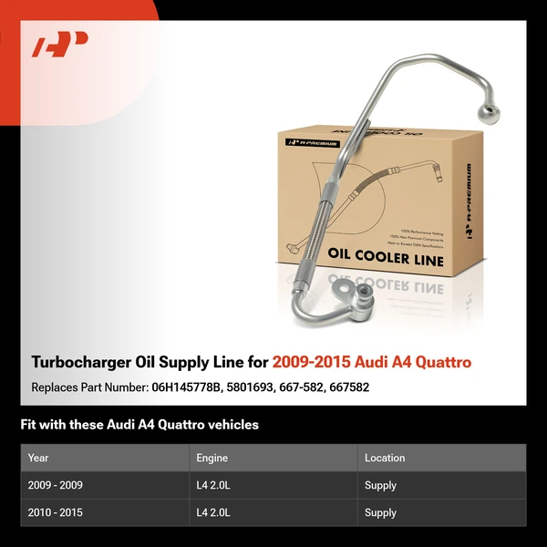 Turbocharger Oil Supply Line for 2009-2015 Audi A4 Quattro