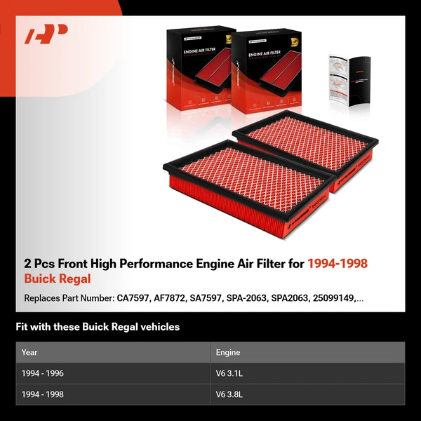 2 Pcs Front High Performance Engine Air Filter for 1994-1998 Buick Regal