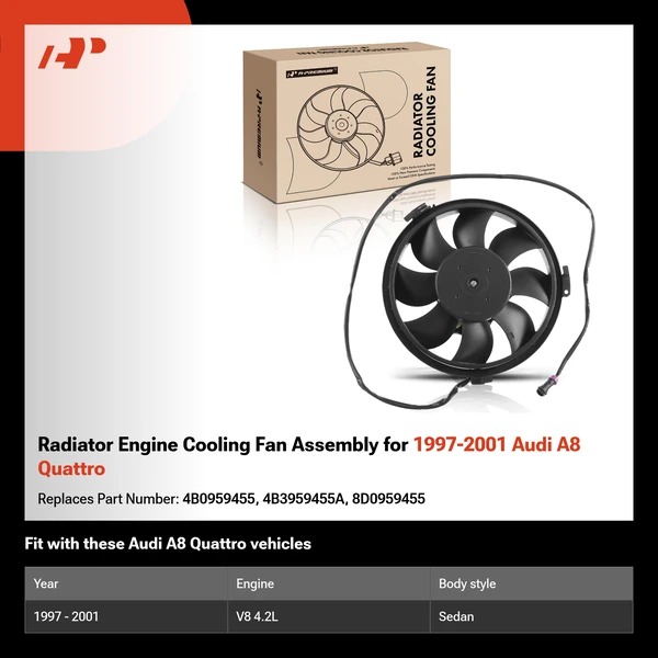 Radiator Engine Cooling Fan Assembly for 1997-2001 Audi A8 Quattro