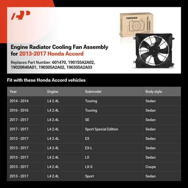 Engine Radiator Cooling Fan Assembly for 2013-2017 Honda Accord