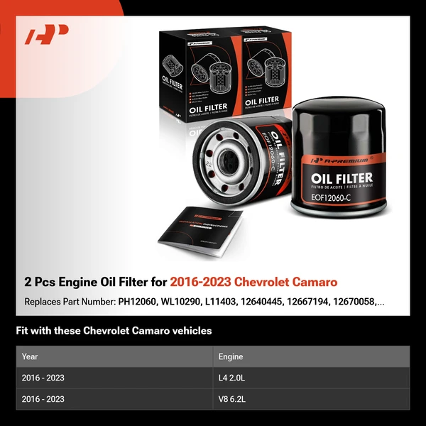 2 Pcs Engine Oil Filter for 2016-2023 Chevrolet Camaro