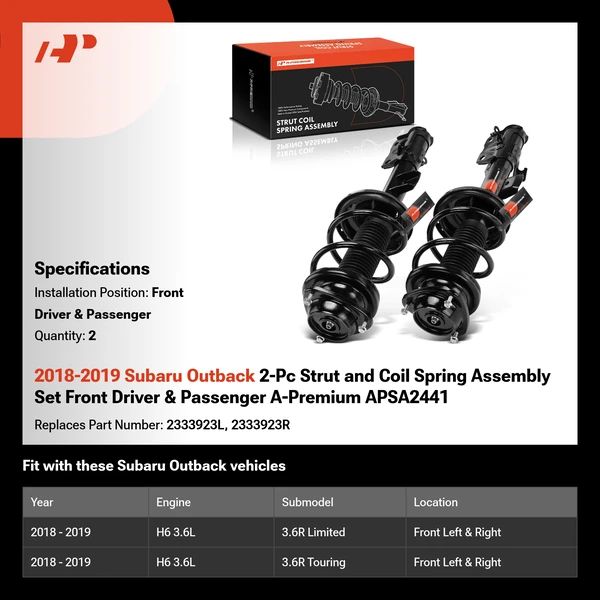 2018-2019 Subaru Outback 2-Pc Strut and Coil Spring Assembly Set Front Driver & Passenger A-Premium APSA2441