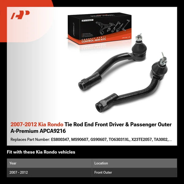 2007-2012 Kia Rondo Tie Rod End Front Driver & Passenger Outer A-Premium APCA9216