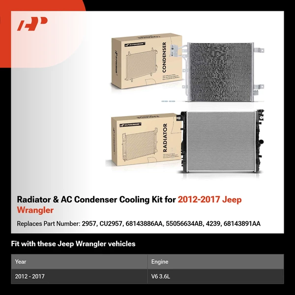 Radiator & AC Condenser Cooling Kit for 2012-2017 Jeep Wrangler