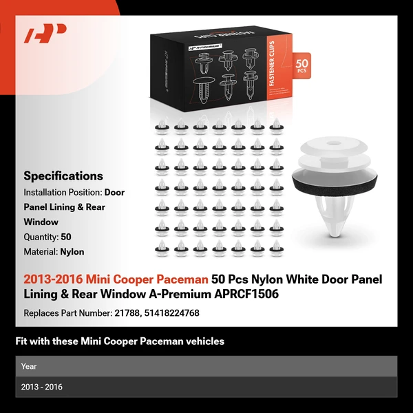 2013-2016 Mini Cooper Paceman 50 Pcs Nylon White Door Panel Lining & Rear Window A-Premium APRCF1506