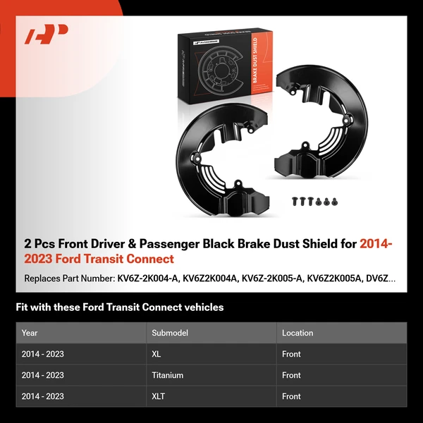 2 Pcs Front Driver & Passenger Black Brake Dust Shield for 2014-2023 Ford Transit Connect