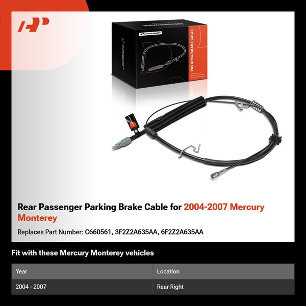 Rear Passenger Parking Brake Cable for 2004-2007 Mercury Monterey