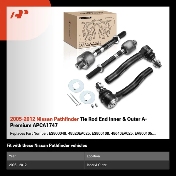 2005-2012 Nissan Pathfinder Tie Rod End Inner & Outer A-Premium APCA1747