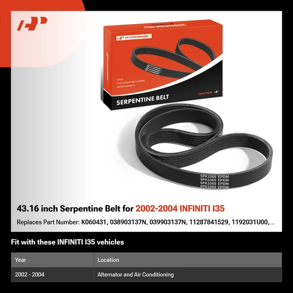 43.16 inch Serpentine Belt for 2002-2004 INFINITI I35