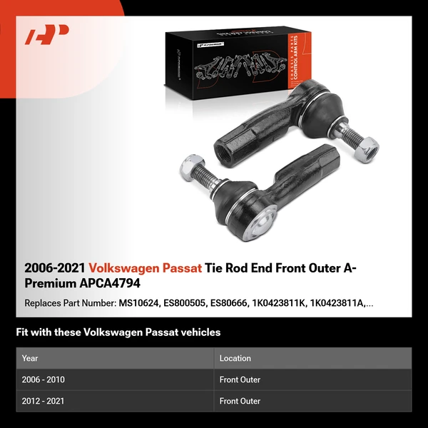 2006-2021 Volkswagen Passat Tie Rod End Front Outer A-Premium APCA4794