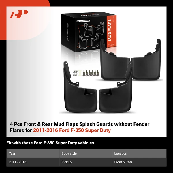 4 Pcs Front & Rear Mud Flaps Splash Guards without Fender Flares for 2011-2016 Ford F-350 Super Duty