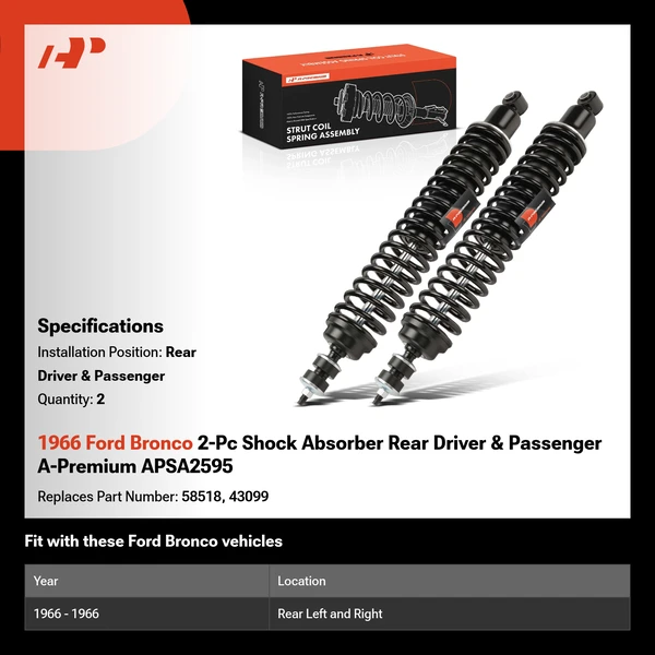 1966 Ford Bronco 2-Pc Shock Absorber Rear Driver & Passenger A-Premium APSA2595