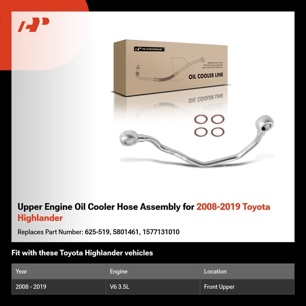 Upper Engine Oil Cooler Hose Assembly for 2008-2019 Toyota Highlander