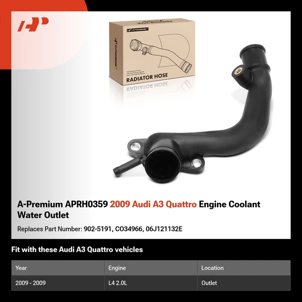 A-Premium APRH0359 2009 Audi A3 Quattro Engine Coolant Water Outlet