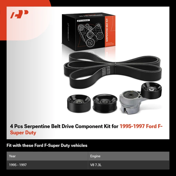 4 Pcs Serpentine Belt Drive Component Kit for 1995-1997 Ford F-Super Duty