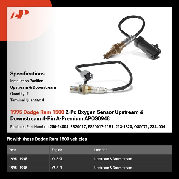 1995 Dodge Ram 1500 2-Pc Oxygen Sensor Upstream & Downstream 4-Pin A-Premium APOS0948