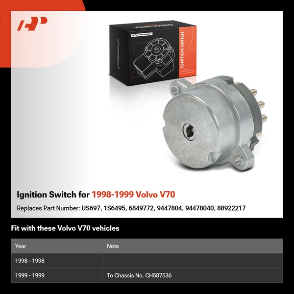 Ignition Switch for 1998-1999 Volvo V70