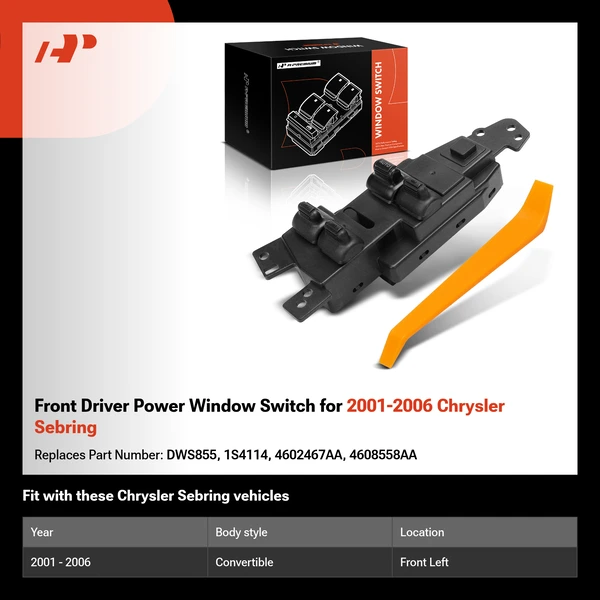 Front Driver Power Window Switch for 2001-2006 Chrysler Sebring