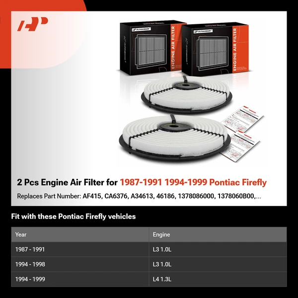 2 Pcs Engine Air Filter for 1987-1991 1994-1999 Pontiac Firefly