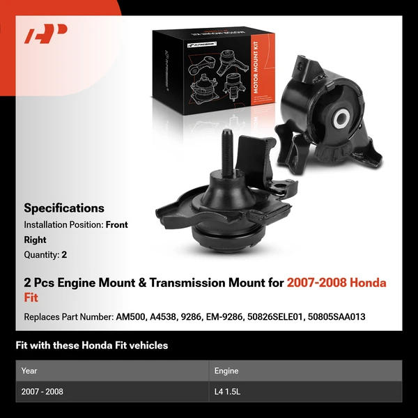 2 Pcs Engine Mount & Transmission Mount for 2007-2008 Honda Fit