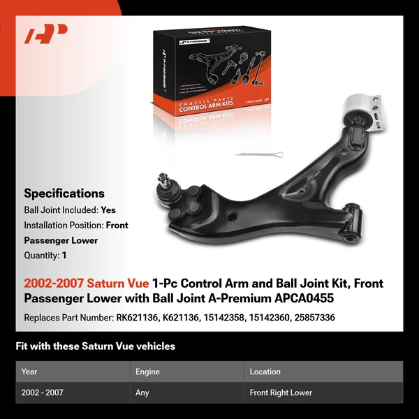 2002-2007 Saturn Vue 1-Pc Control Arm and Ball Joint Kit, Front Passenger Lower with Ball Joint A-Premium APCA0455