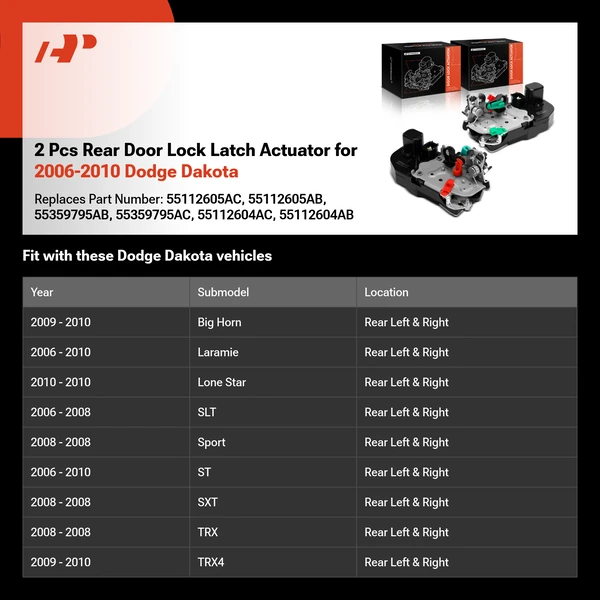 2 Pcs Rear Door Lock Latch Actuator for 2006-2010 Dodge Dakota