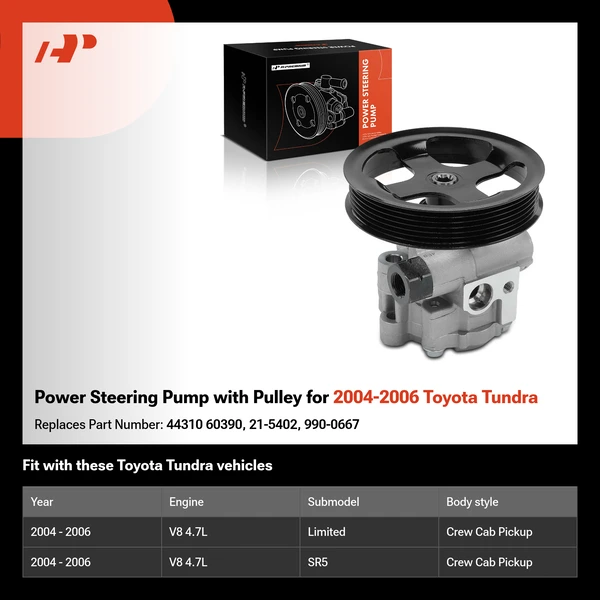Power Steering Pump with Pulley for 2004-2006 Toyota Tundra