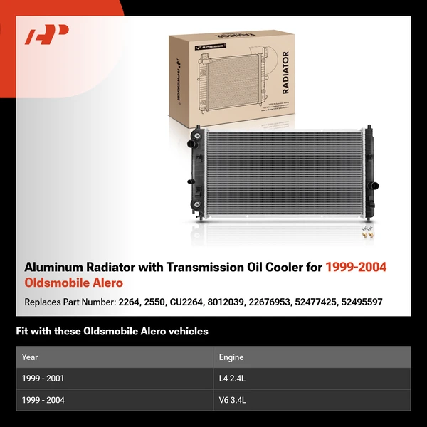 Aluminum Radiator with Transmission Oil Cooler for 1999-2004 Oldsmobile Alero