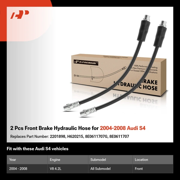 2 Pcs Front Brake Hydraulic Hose for 2004-2008 Audi S4