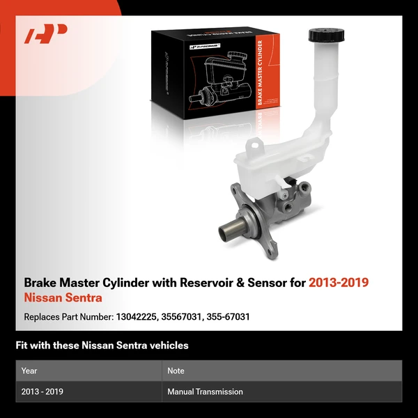 Brake Master Cylinder with Reservoir & Sensor for 2013-2019 Nissan Sentra