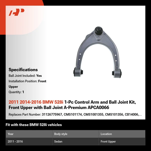 2011 2014-2016 BMW 528i 1-Pc Control Arm and Ball Joint Kit, Front Upper with Ball Joint A-Premium APCA0066
