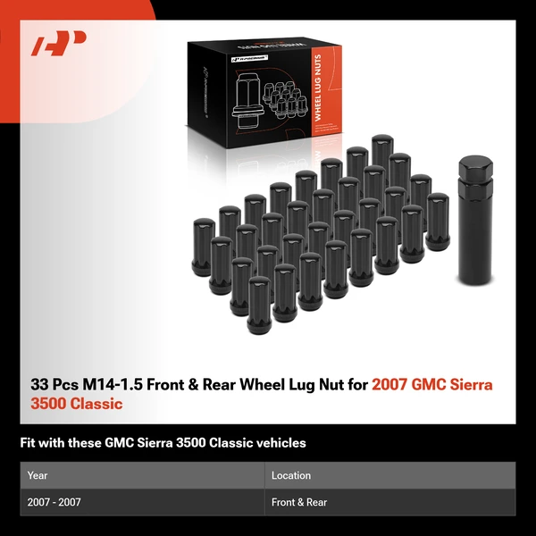 33 Pcs M14-1.5 Front & Rear Wheel Lug Nut for 2007 GMC Sierra 3500 Classic