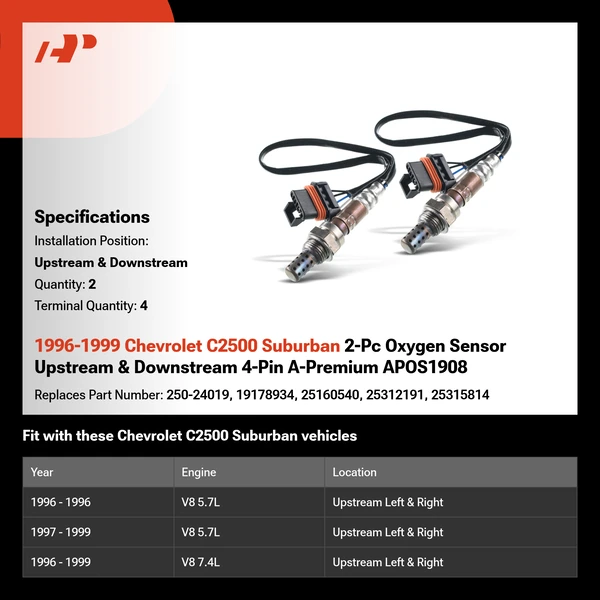 1996-1999 Chevrolet C2500 Suburban 2-Pc Oxygen Sensor Upstream & Downstream 4-Pin A-Premium APOS1908