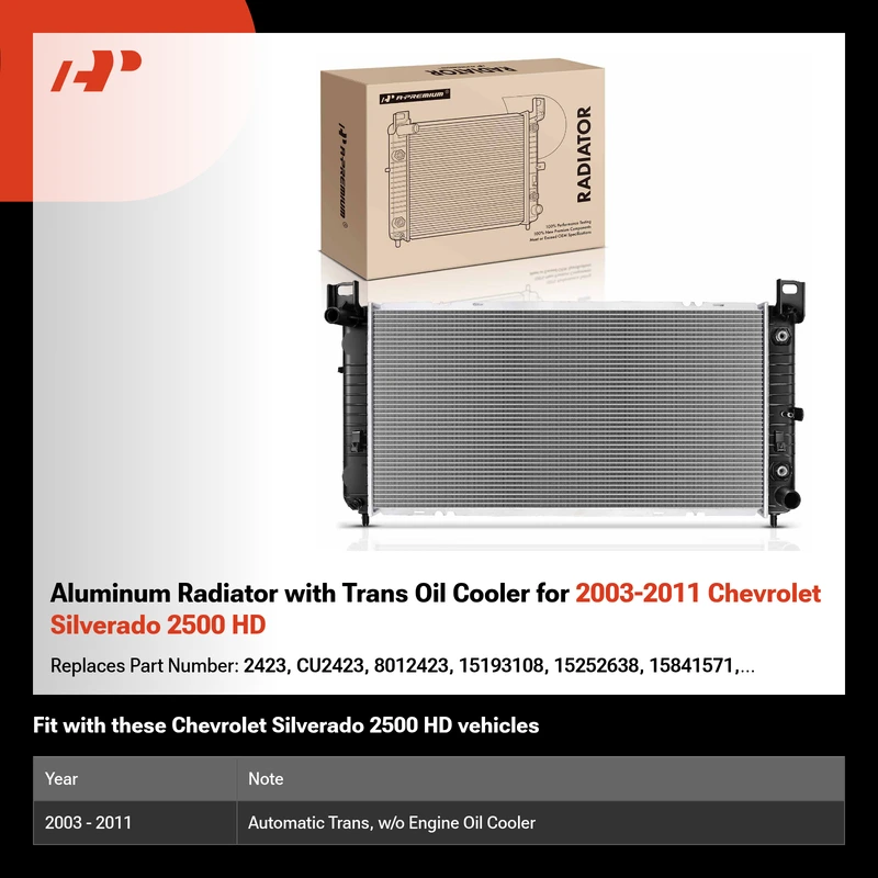 Aluminum Radiator with Trans Oil Cooler for 2003-2011 Chevrolet Silverado 2500 HD