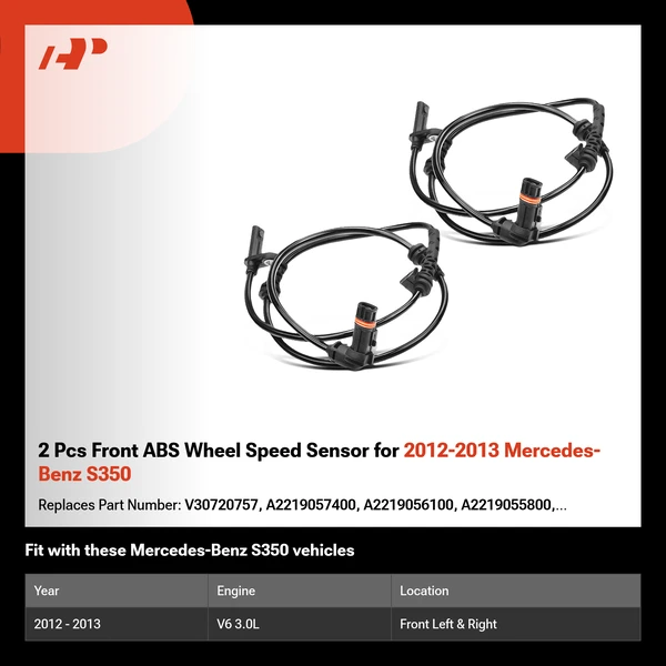 2 Pcs Front ABS Wheel Speed Sensor for 2012-2013 Mercedes-Benz S350