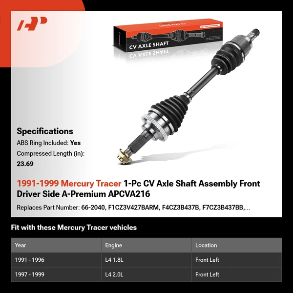 1991-1999 Mercury Tracer 1-Pc CV Axle Shaft Assembly Front Driver Side A-Premium APCVA216