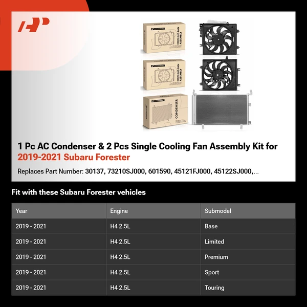 1 Pc AC Condenser & 2 Pcs Single Cooling Fan Assembly Kit for 2019-2021 Subaru Forester